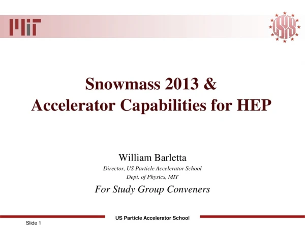 Snowmass 2013 &amp;  Accelerator Capabilities for HEP