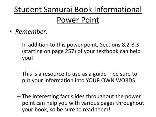 Student Samurai Book Informational Power Point