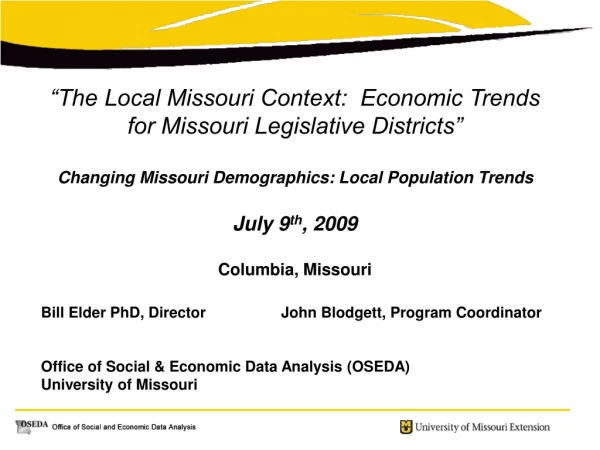 “The Local Missouri Context:  Economic Trends for Missouri Legislative Districts”