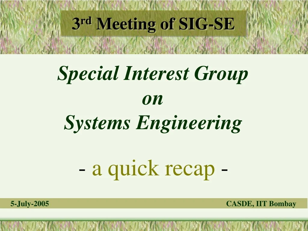 special interest group on systems engineering