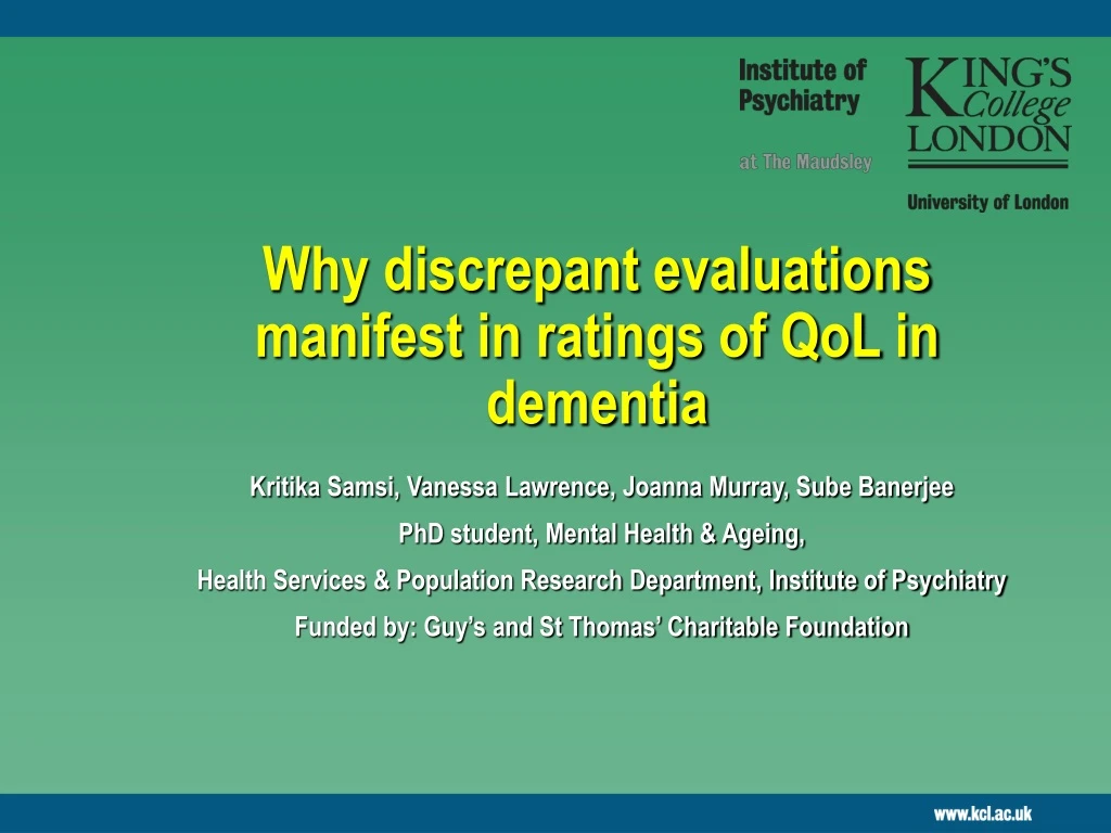 why discrepant evaluations manifest in ratings of qol in dementia