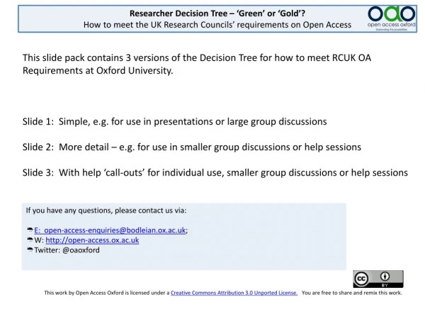 Researcher Decision Tree – ‘Green’ or ‘Gold’?