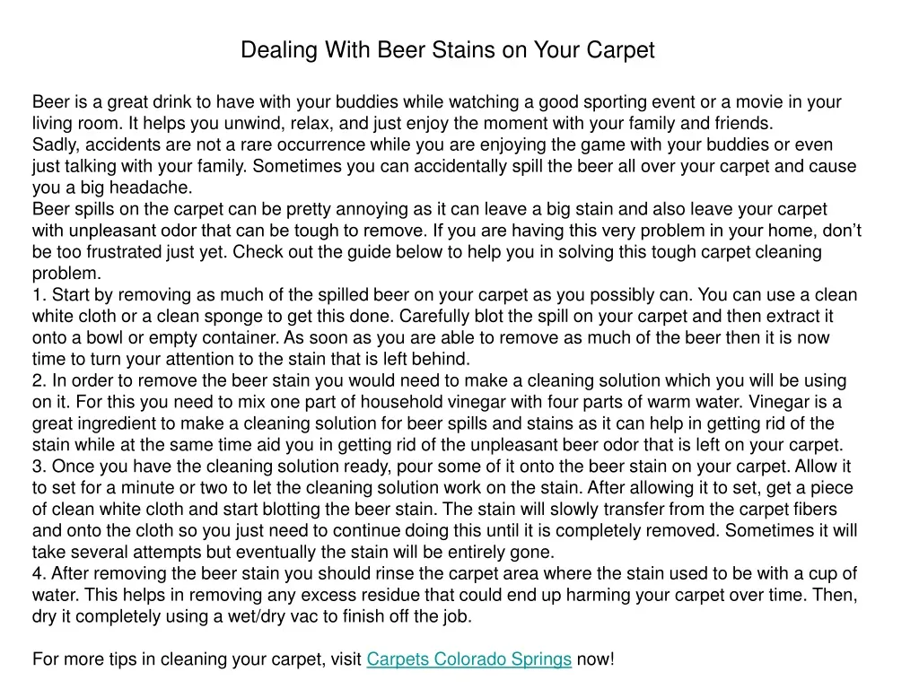 dealing with beer stains on your carpet beer
