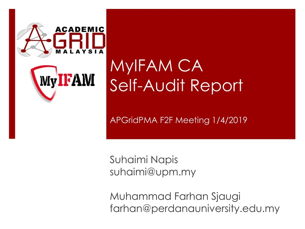 myifam ca self audit report apgridpma f2f meeting