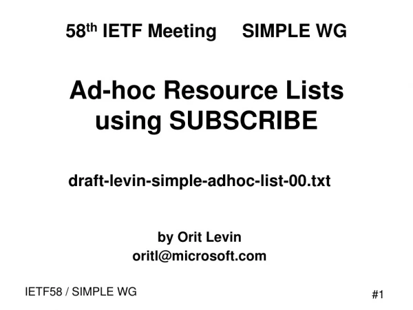 Ad-hoc Resource Lists using SUBSCRIBE