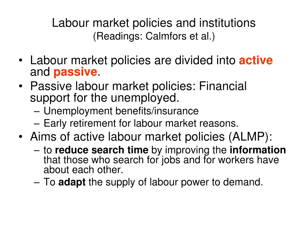 labour market policies and institutions readings calmfors et al