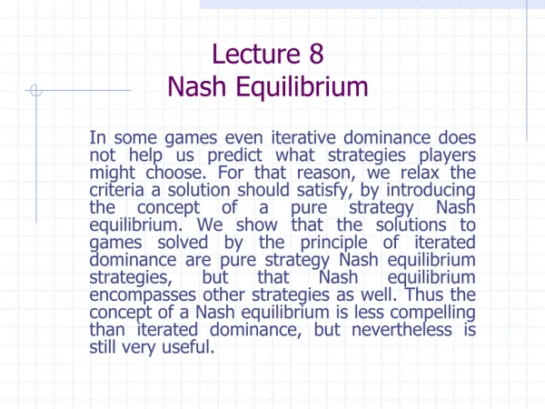 Lecture 8 Nash Equilibrium