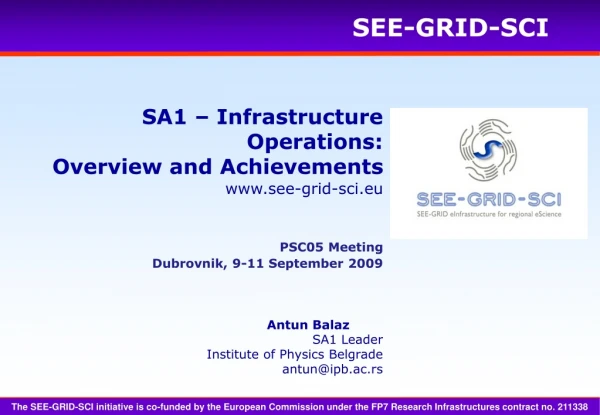 SA1 – Infrastructure Operations: Overview and Achievements