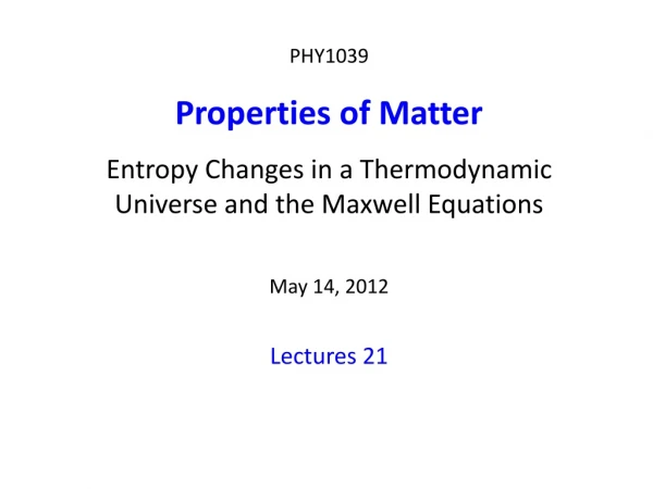 PHY1039 Properties of Matter