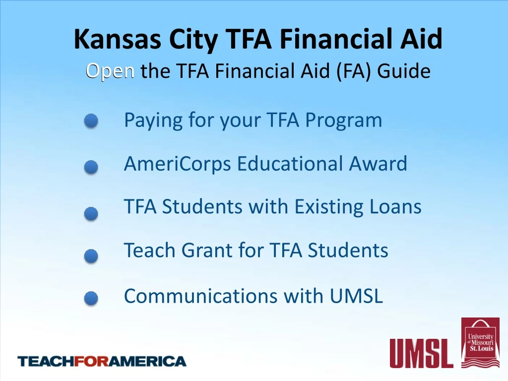 kansas city tfa financial aid open the tfa financial aid fa guide