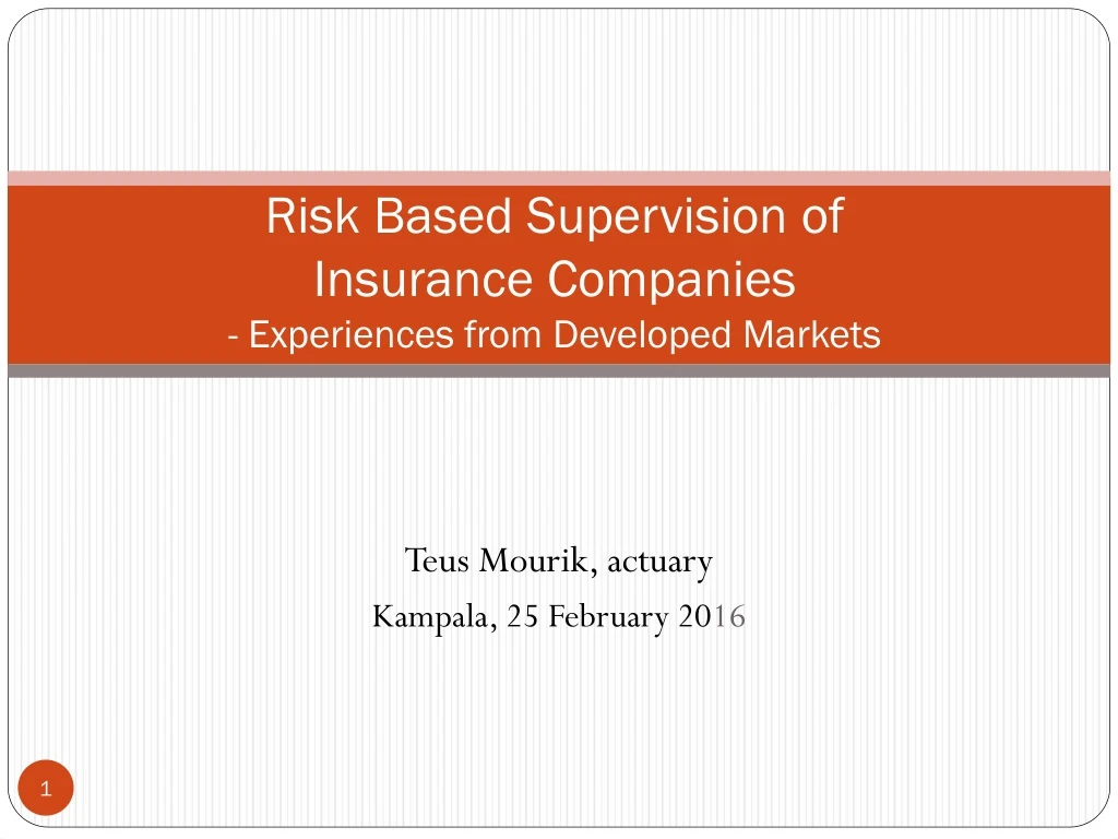 risk based supervision of insurance companies experiences from developed markets
