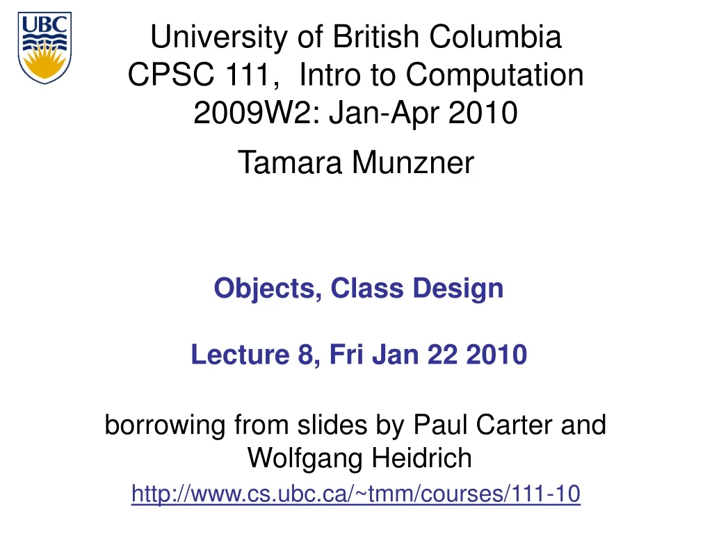 objects class design lecture 8 fri jan 22 2010