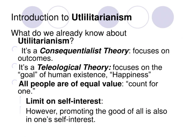 Introduction to  Utlilitarianism