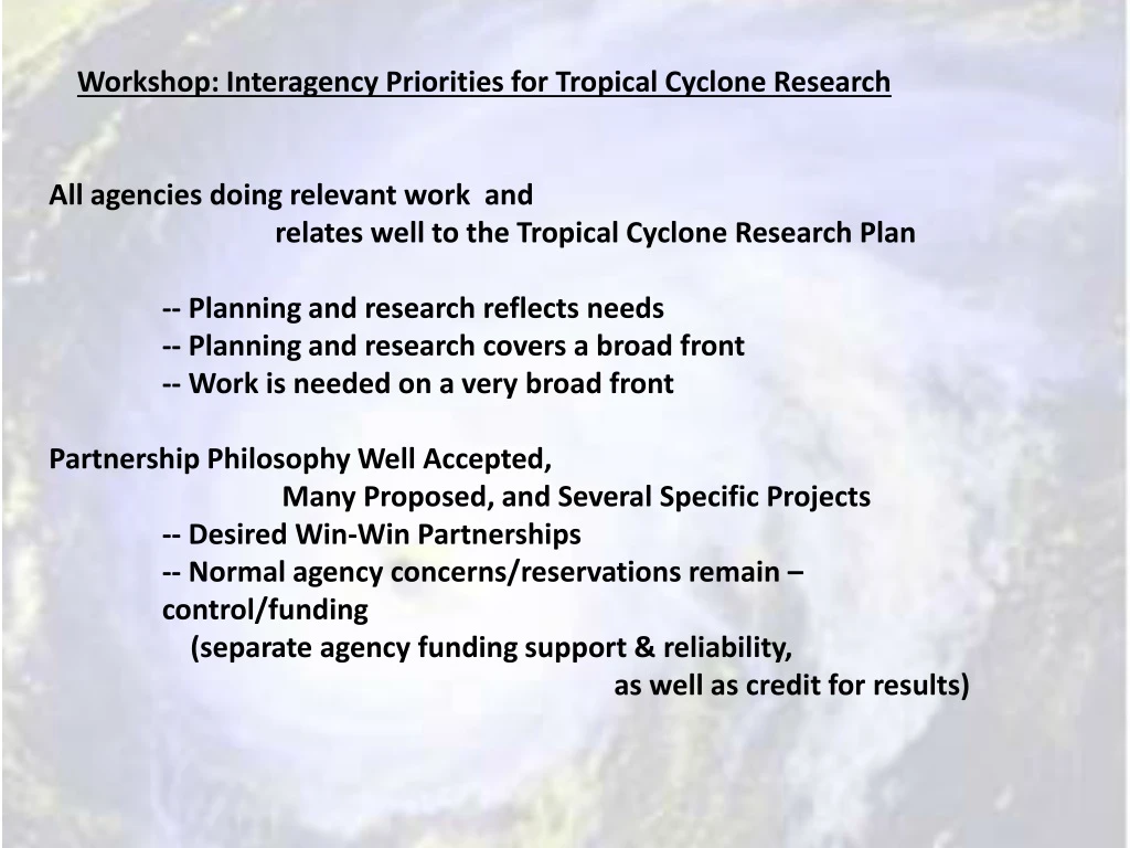 workshop interagency priorities for tropical