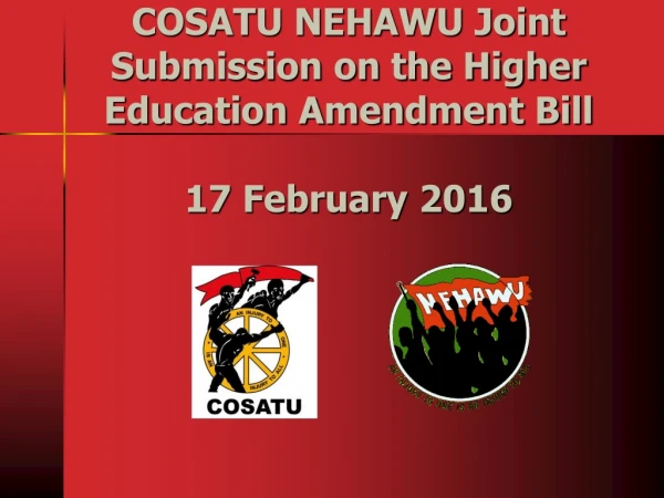 COSATU NEHAWU Joint Submission on the Higher Education Amendment Bill  17 February 2016