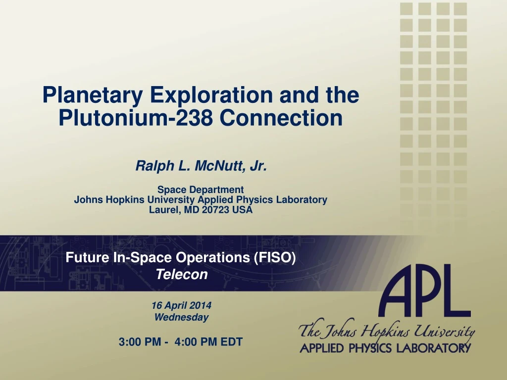 planetary exploration and the plutonium