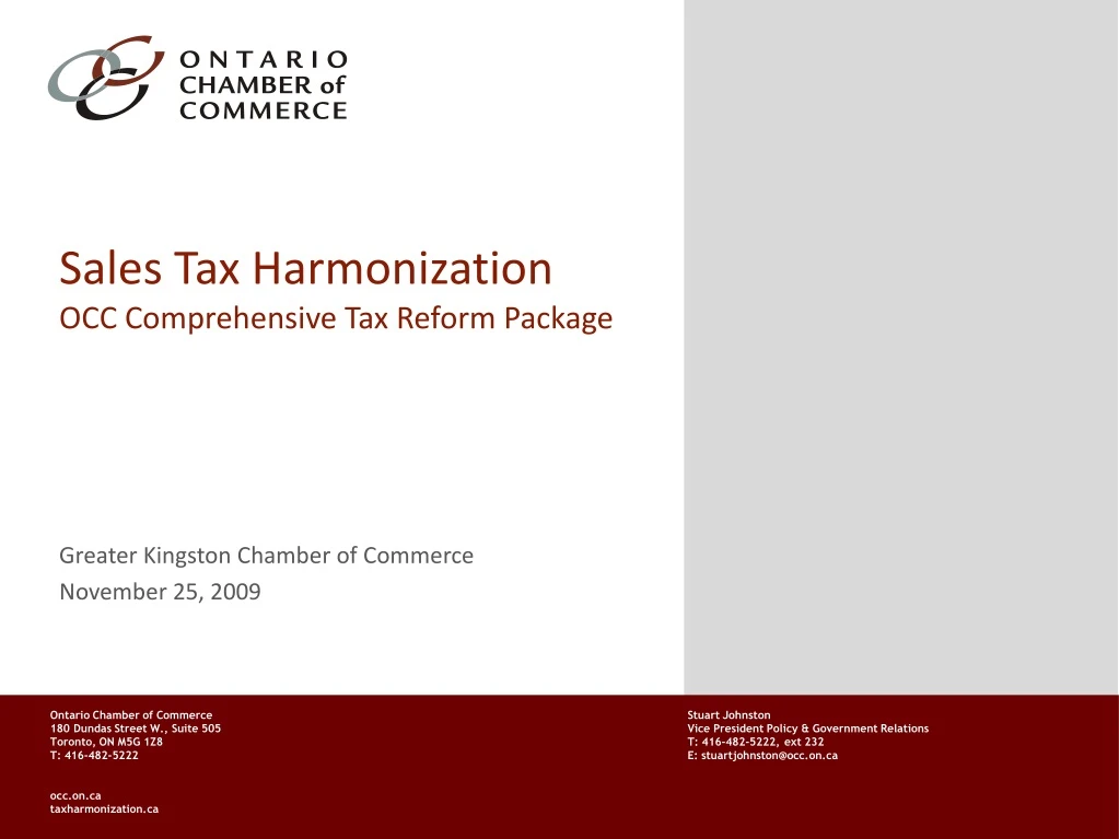 sales tax harmonization occ comprehensive tax reform package