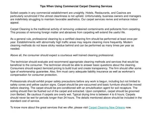Tips When Using Commercial Carpet Cleaning Services