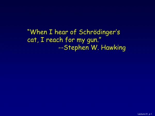 “When I hear of Schrödinger’s cat, I reach for my gun.”				--Stephen W. Hawking