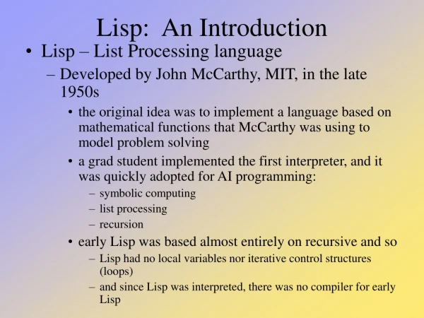 Lisp:  An Introduction