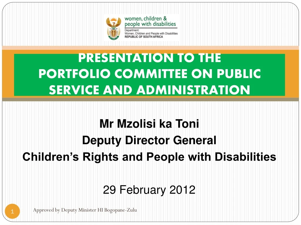 presentation to the portfolio committee on public service and administration