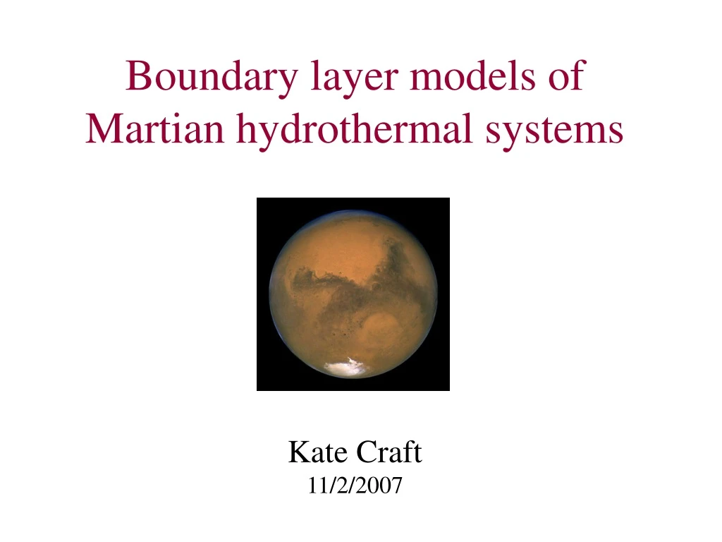 boundary layer models of martian hydrothermal systems