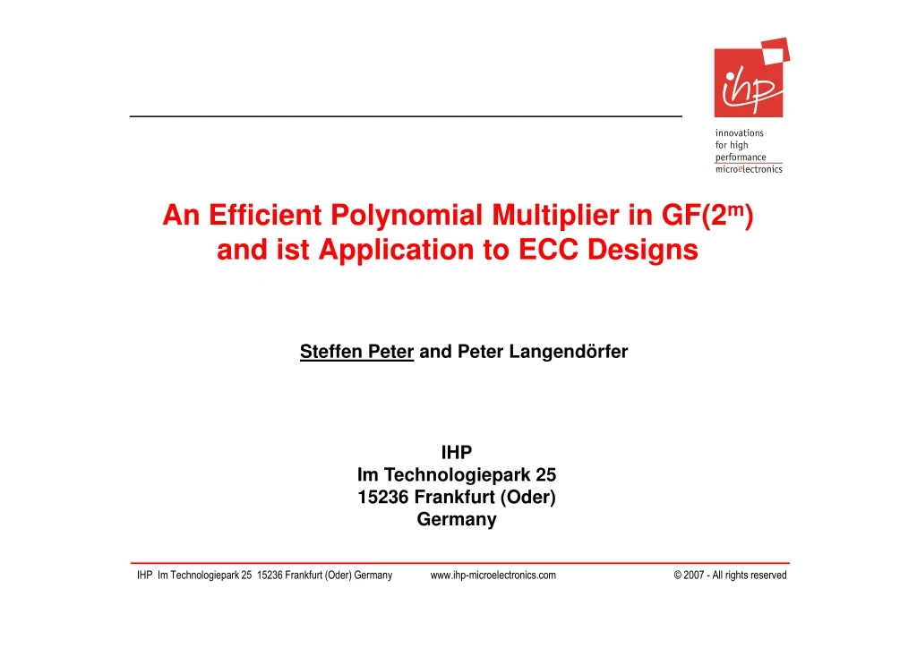 an efficient polynomial multiplier in gf 2 m and ist application to ecc designs