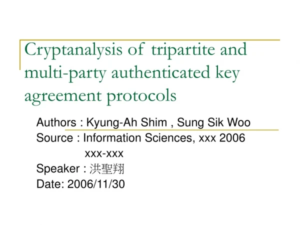 Cryptanalysis of tripartite and multi-party authenticated key agreement protocols