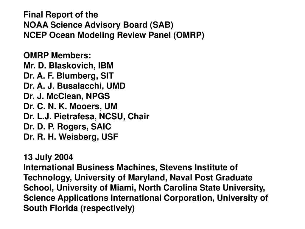 final report of the noaa science advisory board