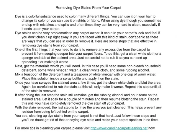 Removing Dye Stains From Your Carpet