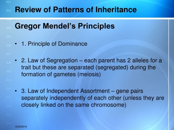 Review of Patterns of Inheritance