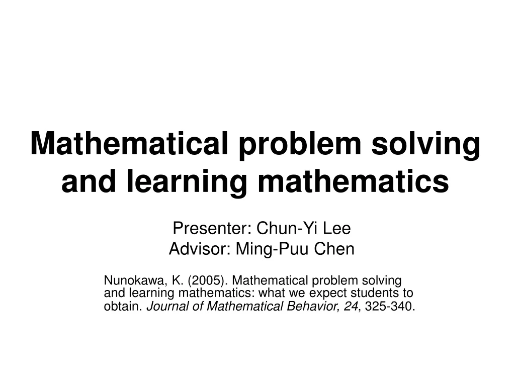 mathematical problem solving and learning mathematics