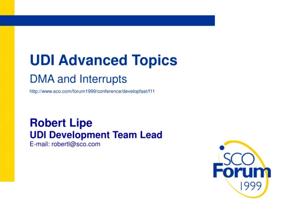 UDI Advanced Topics
