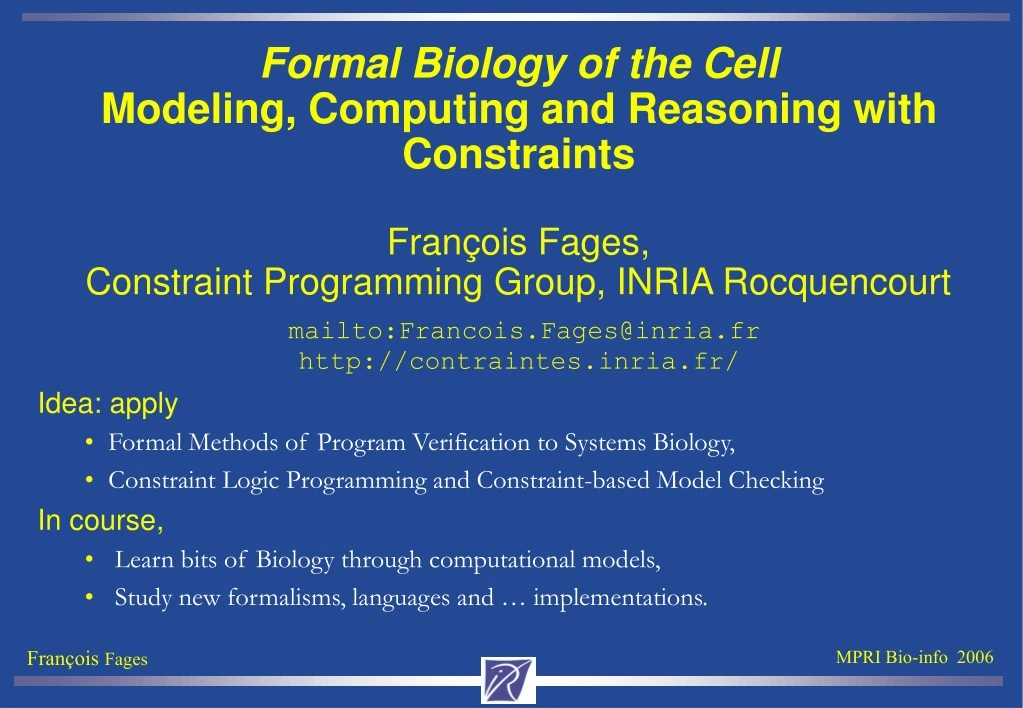 formal biology of the cell modeling computing