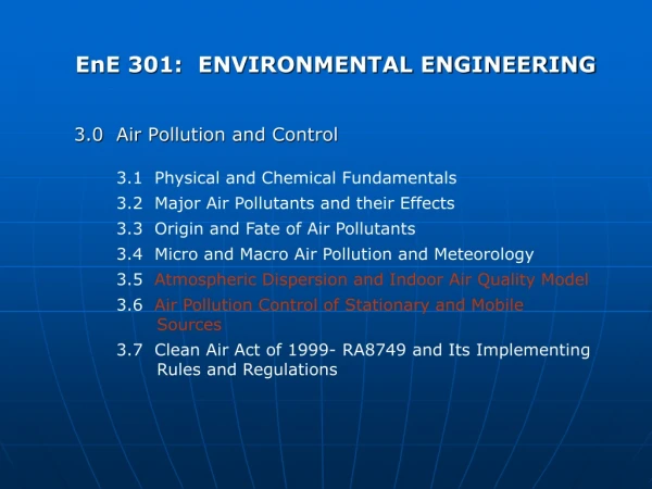 EnE 301:  ENVIRONMENTAL ENGINEERING