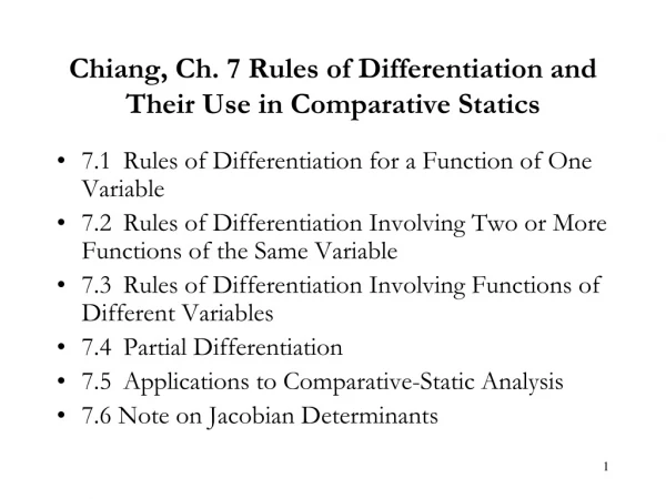 Chiang, Ch. 7 Rules of Differentiation and Their Use in Comparative Statics