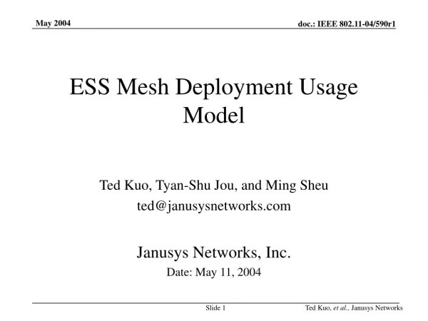 ESS Mesh Deployment Usage Model