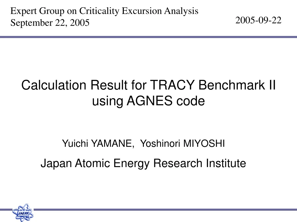 calculation result for tracy benchmark ii using agnes code
