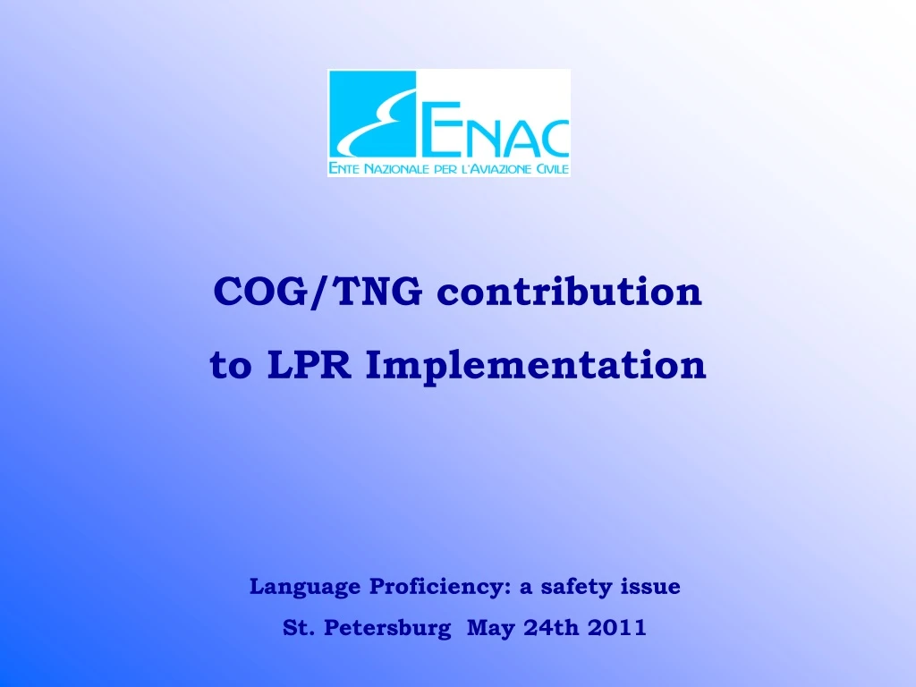 cog tng contribution to lpr implementation