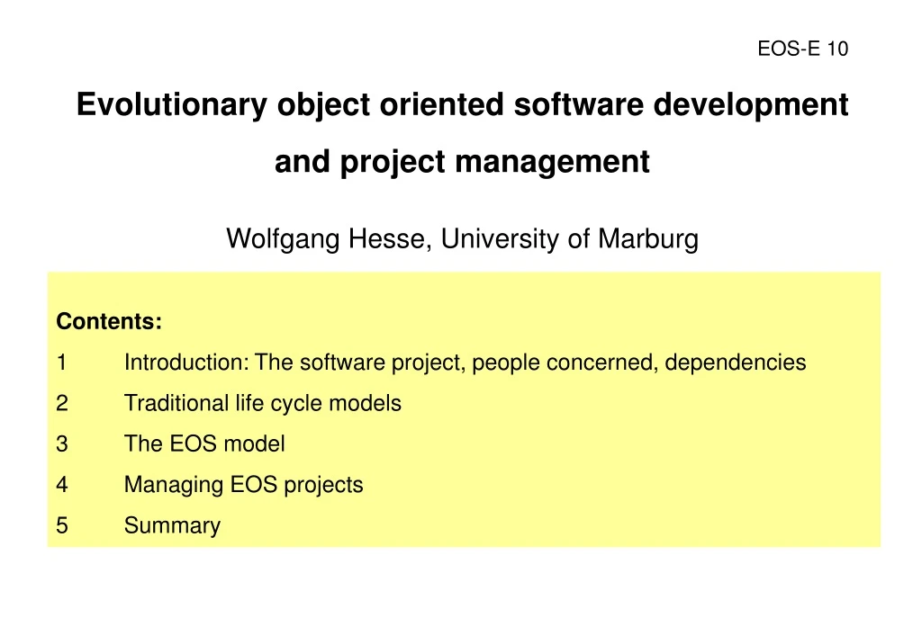 evolutionary object oriented software development