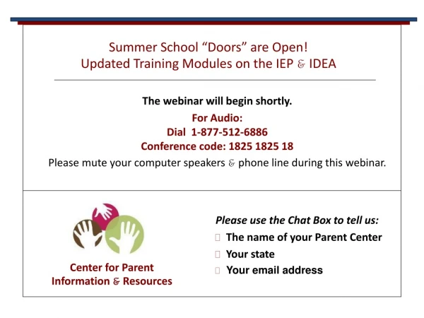 Summer School “Doors” are Open!  Updated Training Modules on the IEP  &amp;  IDEA