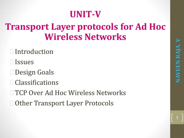 UNIT-V Transport  Layer  protocols  for Ad Hoc Wireless Networks