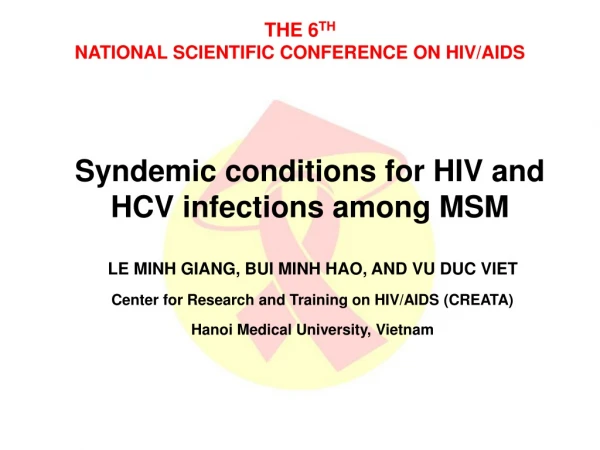 Syndemic conditions for HIV and HCV infections among MSM
