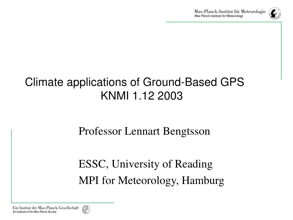 climate applications of ground based gps knmi 1 12 2003