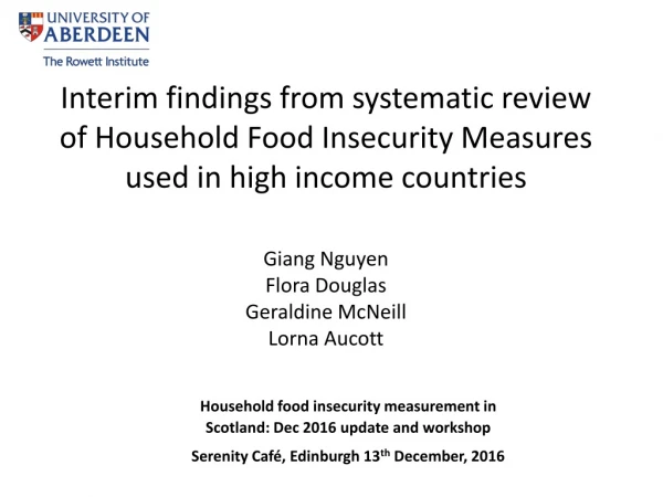 Household food insecurity measurement in Scotland: Dec 2016 update and workshop