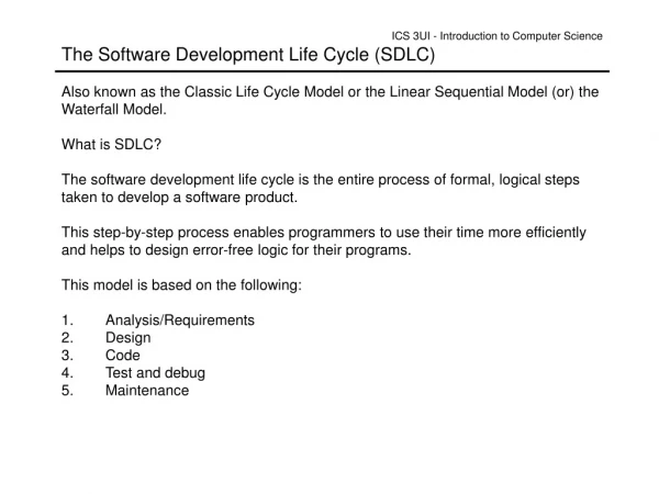 ICS 3UI - Introduction to Computer Science