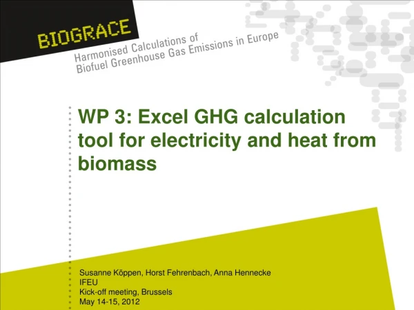 WP 3: Excel GHG calculation tool for electricity and heat from biomass
