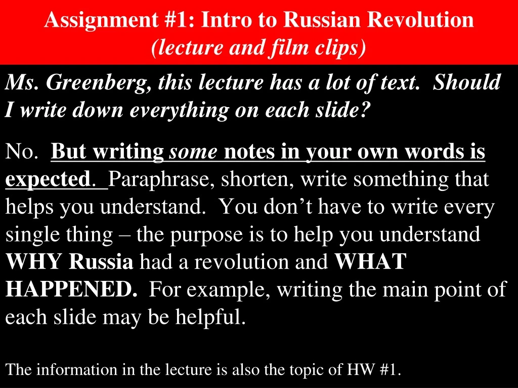 assignment 1 intro to russian revolution lecture and film clips