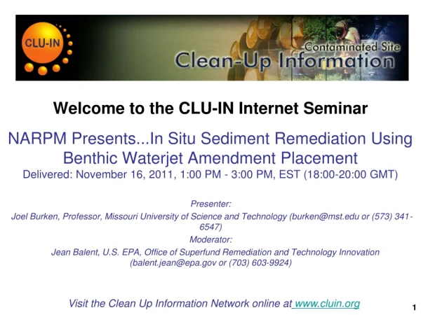 Welcome to the CLU-IN Internet Seminar