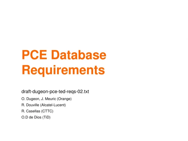 PCE Database Requirements